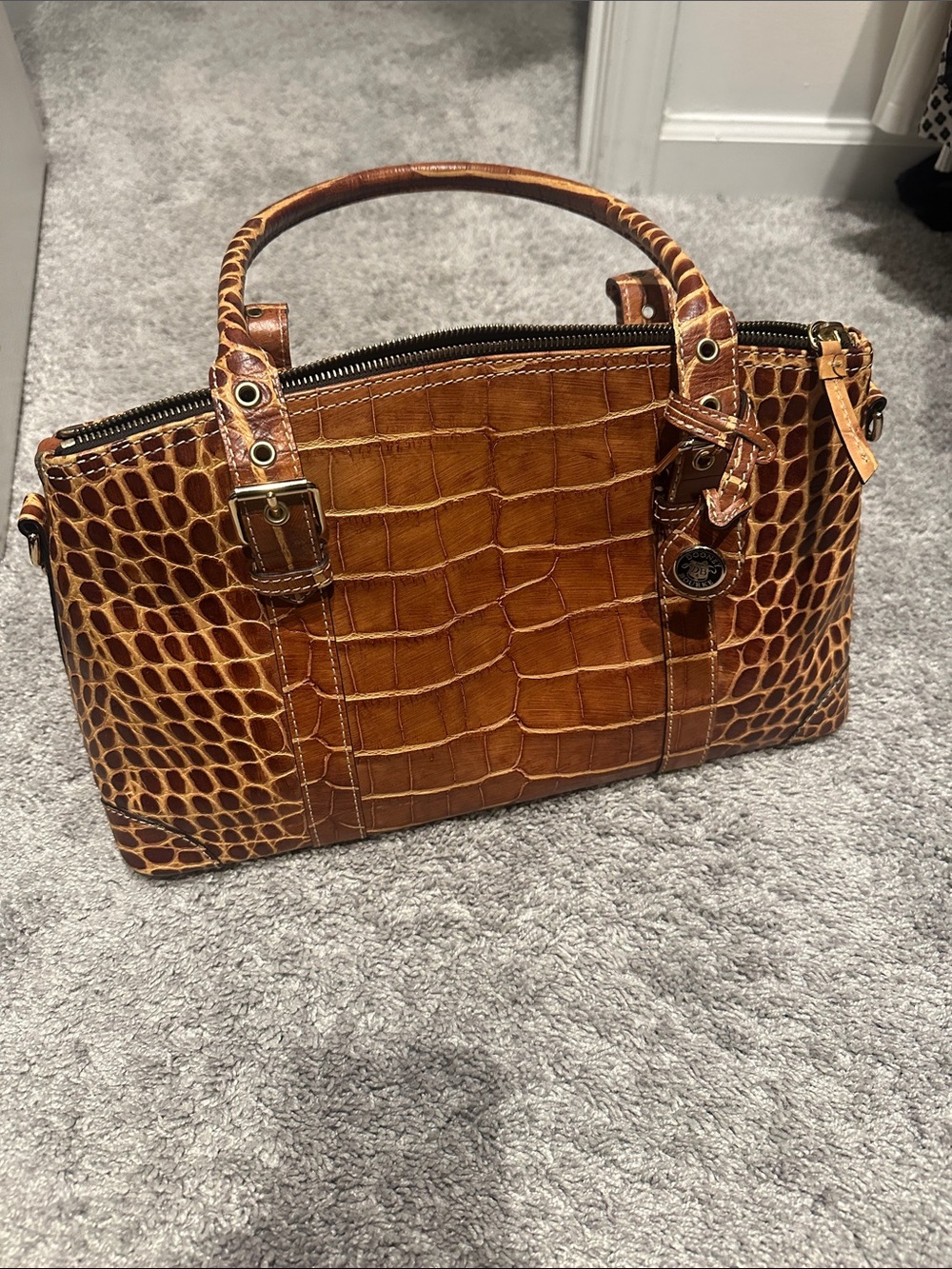Vintage Dooney and Bourke Croc-Embossed Handbag in Cognac Brown
